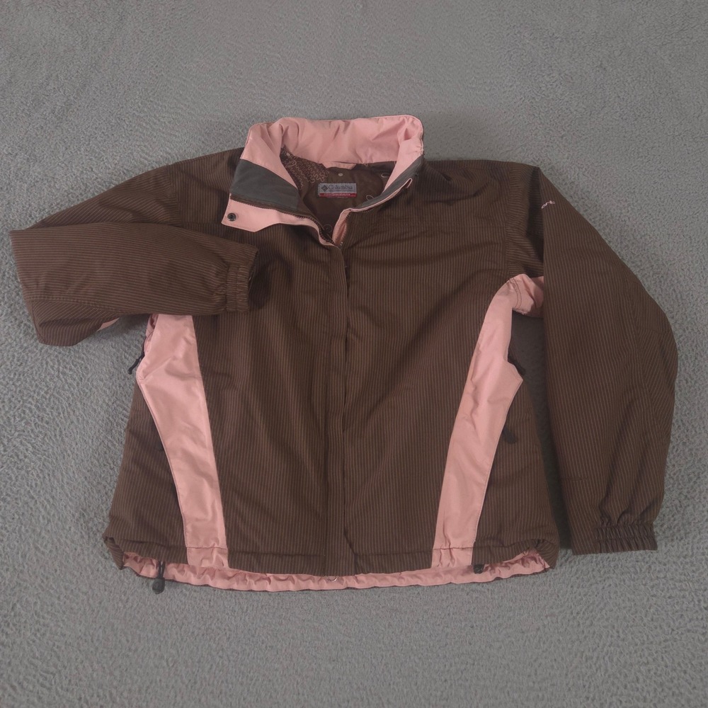 Columbia Jacket Womens L Multi Convert Pinstripe Waterproof Omni-Tech Ski 00s